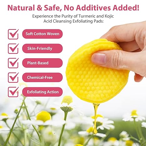 Turmeric Cleansing Pads,Kojic Acid Cleansing Pads for Acne Scars Face and Firming Skin,Remove Excess Keratin Deep Clean Pores