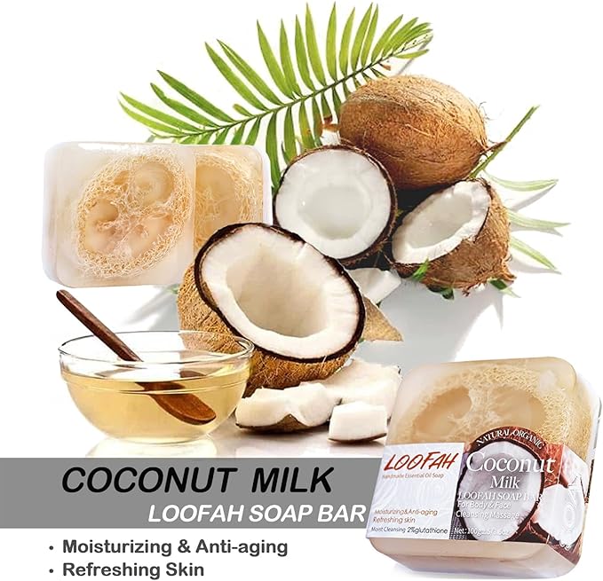 Handmade Kojic Acid Soap with Loofah  Lemon Lavender Rose Turmeric Essential Oil Bath Bar New Design Exfoliating Cleansing