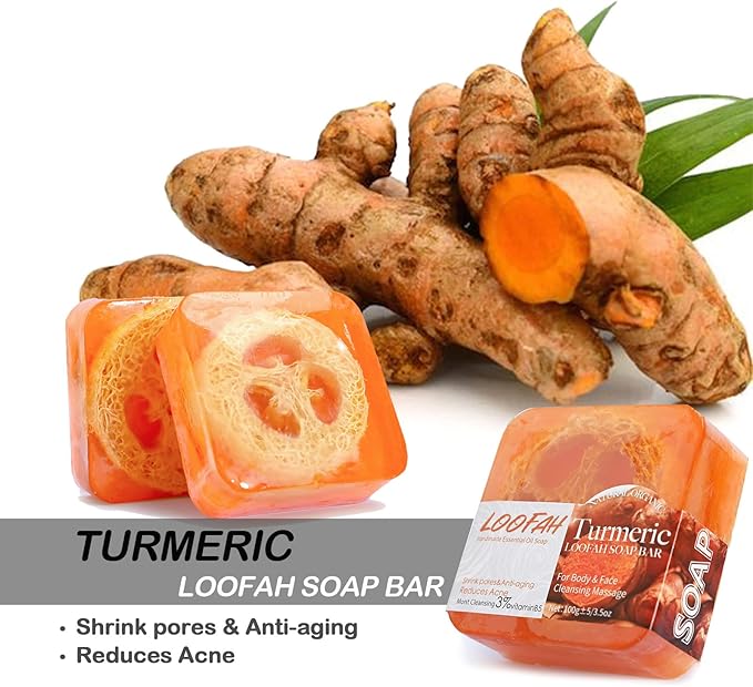 Handmade Kojic Acid Soap with Loofah  Lemon Lavender Rose Turmeric Essential Oil Bath Bar New Design Exfoliating Cleansing