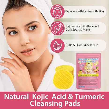 Turmeric Cleansing Pads,Kojic Acid Cleansing Pads for Acne Scars Face and Firming Skin,Remove Excess Keratin Deep Clean Pores