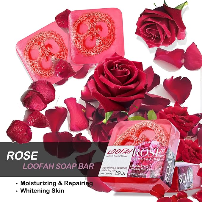 Handmade Kojic Acid Soap with Loofah  Lemon Lavender Rose Turmeric Essential Oil Bath Bar New Design Exfoliating Cleansing